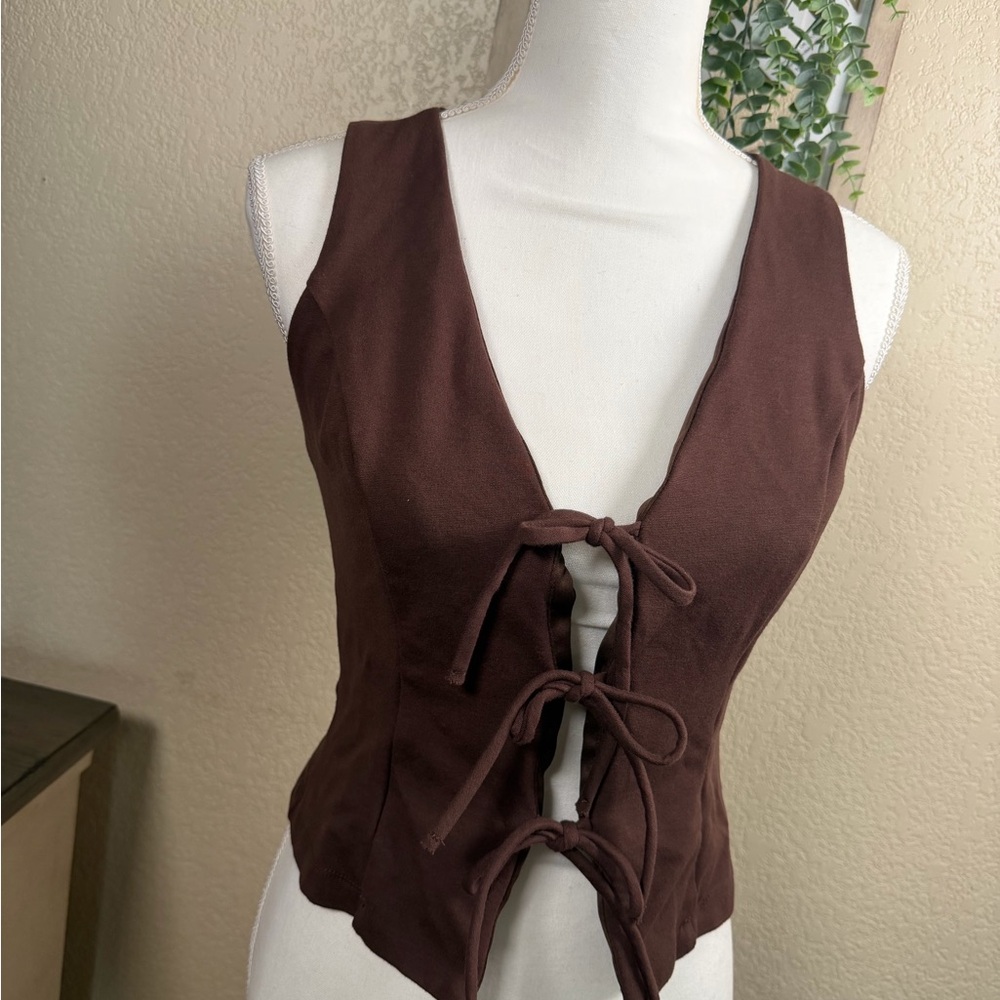 Elegant Brown Lace-Up Women's Blouse